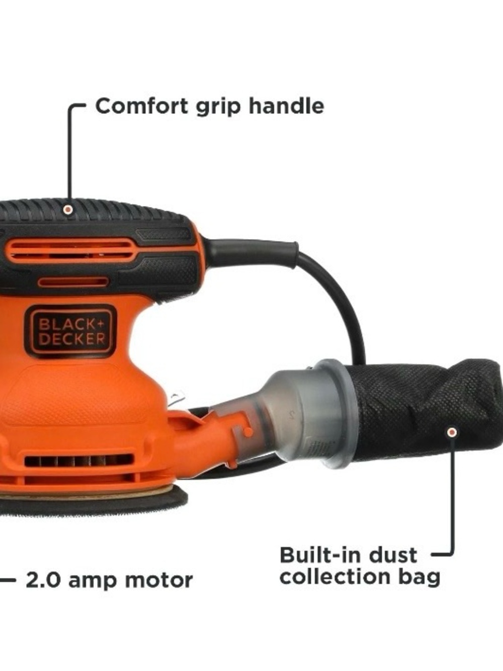 Black & Decker Orange and Black 5 in. Random Orbital Sander with Dust Port